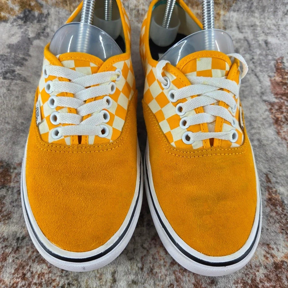 Vans ComfyCush Sneakers 7.5 Orange Yellow Checkerboard Zinnia Suede Skate Shoes